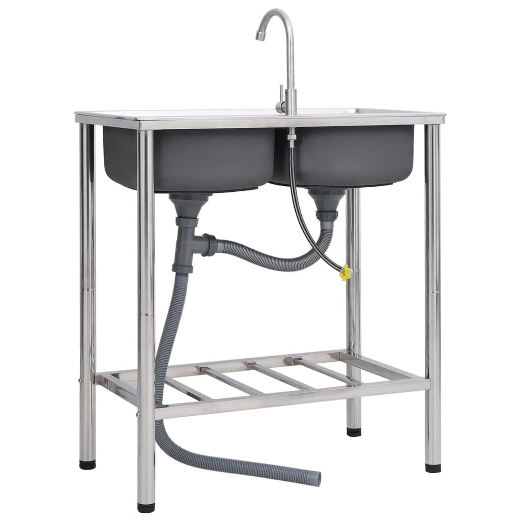 vidaXL Campinggootsteen dubbele bakken RVS - 35% Korting