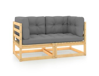 Sofa ogrodowa 2-osobowa sosnowa z poduszkami szara