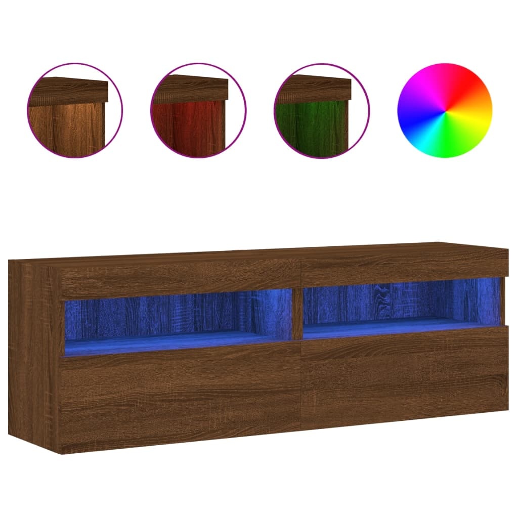 Zestaw mebli TV wiszący 8 elementów LED dąb brązowy