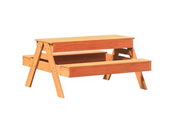 Drewniana ławka piknikowa z piaskownicą dla dzieci, kolor brązowy