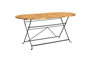 Stół ogrodowy akacjowy 160x85x74 cm czarny metalowy stelaż