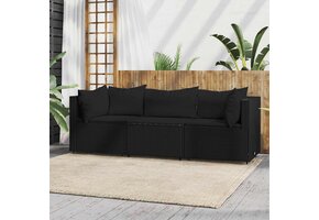 Zestaw mebli ogrodowych z technorattanu, czarny, z poduszkami