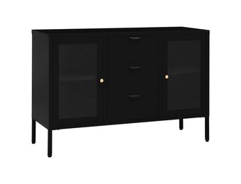 vidaXL Dressoir Staal & Glas Zwart - 42% Korting!