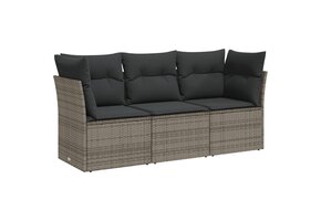 vidaXL 3-delige Loungeset Poly Rattan Grijs | Nu -30%
