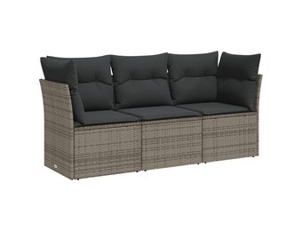 vidaXL 3-delige Loungeset Poly Rattan Grijs | Nu -30%