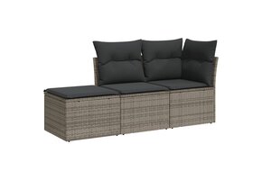 VidaXL Loungeset Poly Rattan Grijs - 3-Delig met Kussens | -30%