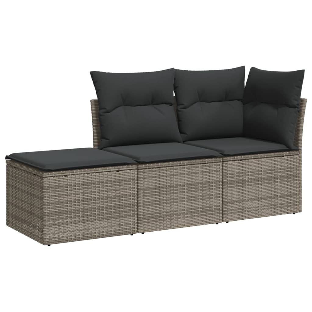 VidaXL Loungeset Poly Rattan Grijs - 3-Delig met Kussens | -30%