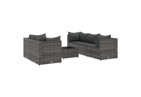 vidaXL Loungeset (6-delig, Grijs Poly Rattan) - 55% Korting
