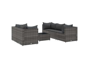 vidaXL Loungeset (6-delig, Grijs Poly Rattan) - 55% Korting