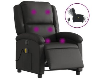 vidaXL Elektrische Massagestoel - Echt Leer Zwart - 30% Korting