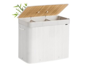 Wasmand Bamboe Wit 70x40x61cm met Deksel & Waszak - 60% Korting!