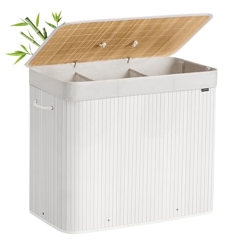 Wasmand Bamboe Wit 70x40x61cm met Deksel & Waszak - 60% Korting!