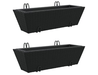 vidaXL Plantenbakken 2 st Poly Rattan Zwart - Nu 37% Korting!