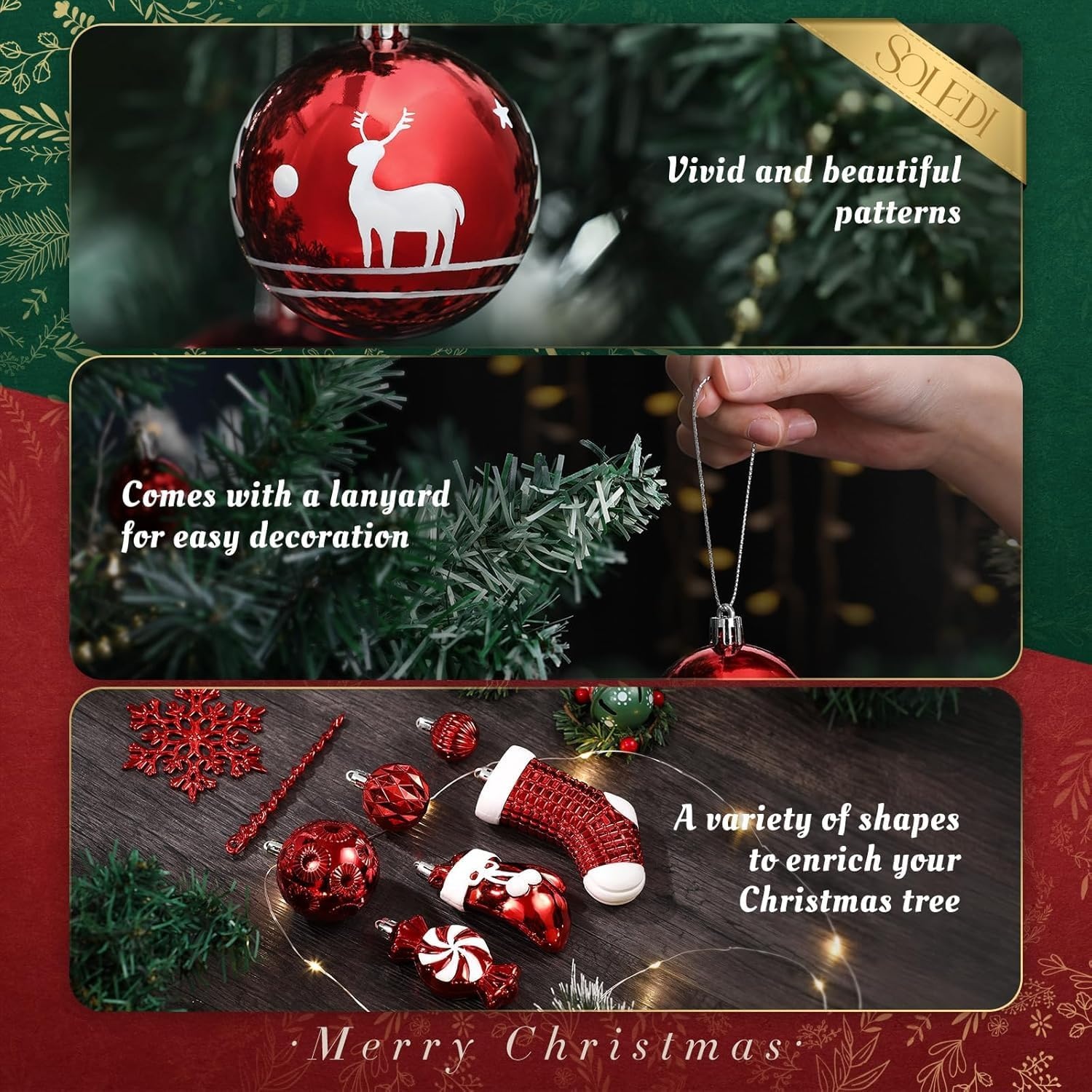 SOLEDI 128 Kerstballen Set Rood - Onbreekbaar & Diverse Afwerkingen (30% Korting)