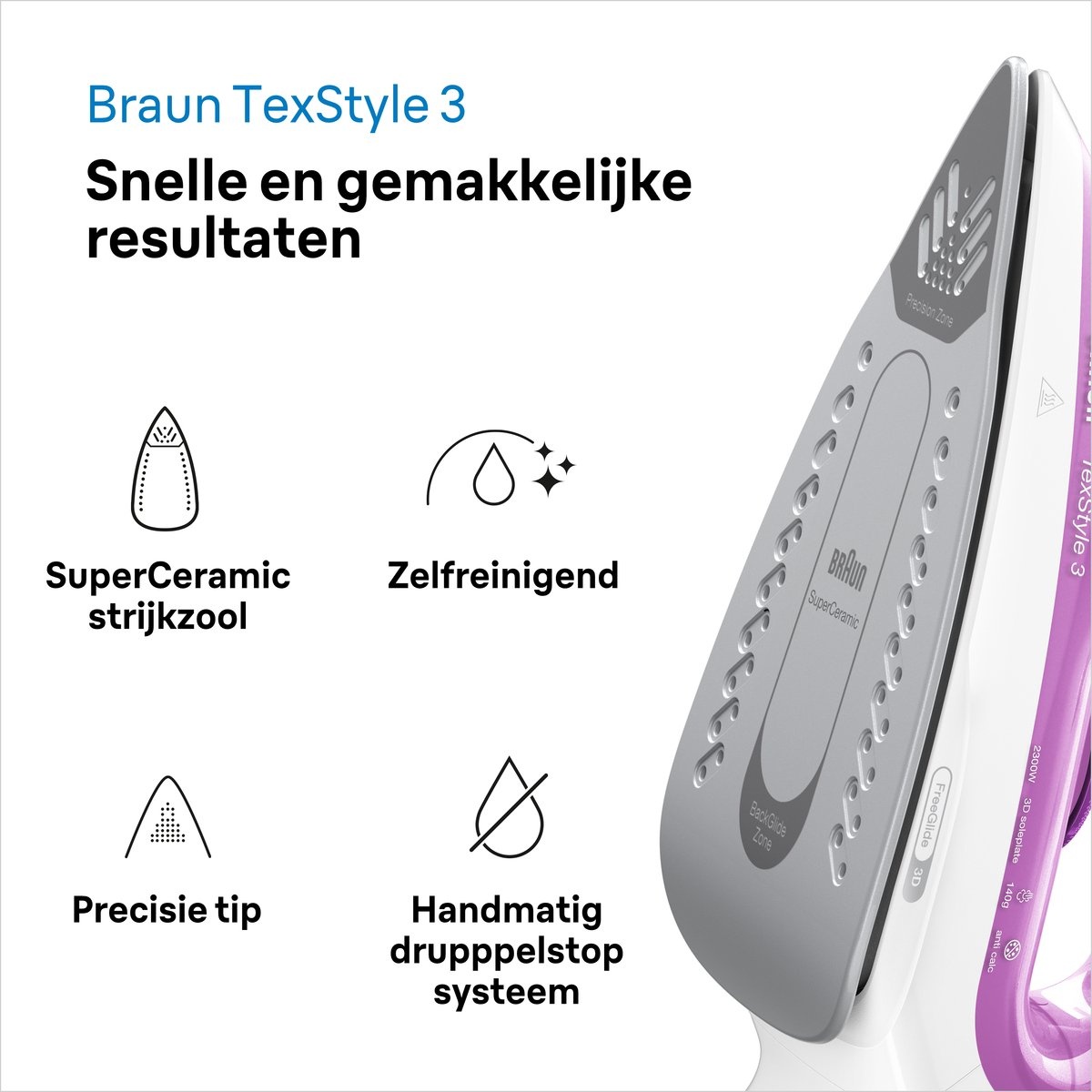 Braun TexStyle 3 SI3030PU Stoomstrijkijzer - 45% Korting - Paars