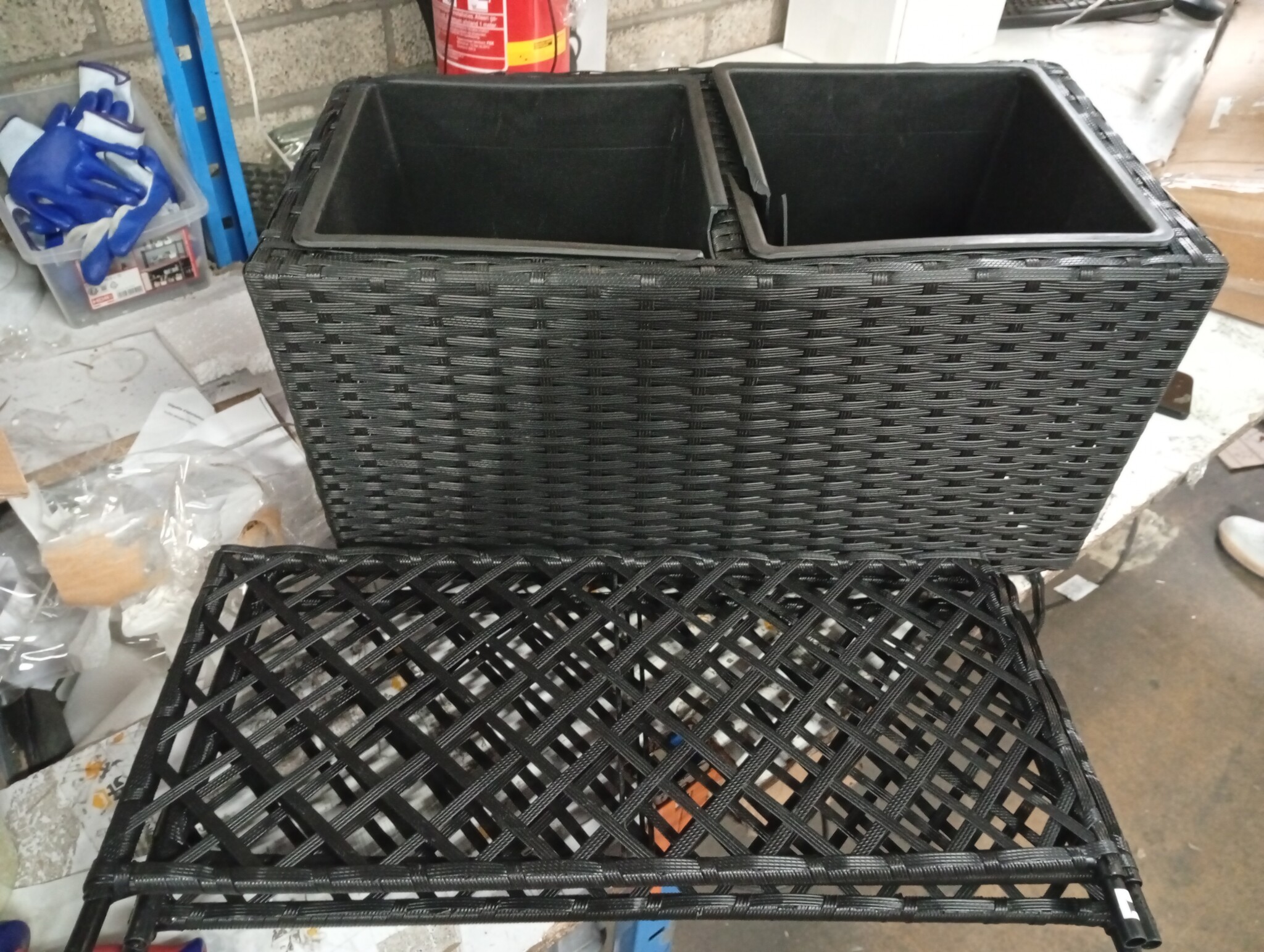 vidaXL Latwerkplantenbak met potten 58x30x107 cm Rattan Zwart (76% KORTING)