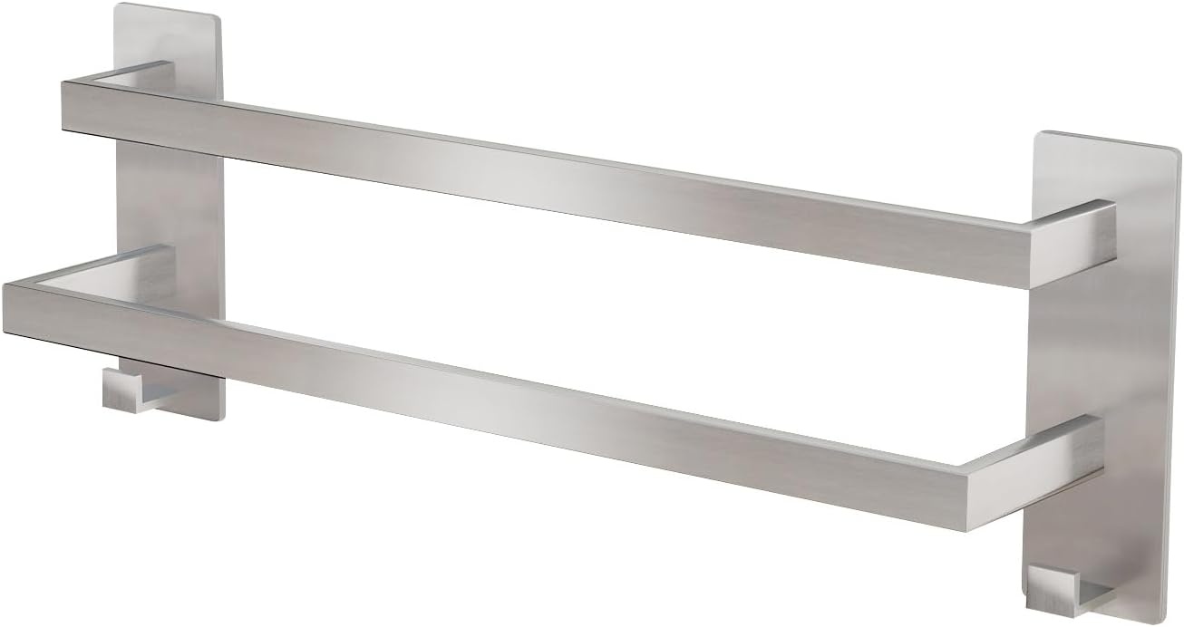 Handdoekhouder Zonder Boren, Dubbel met Haken - 35% Korting!