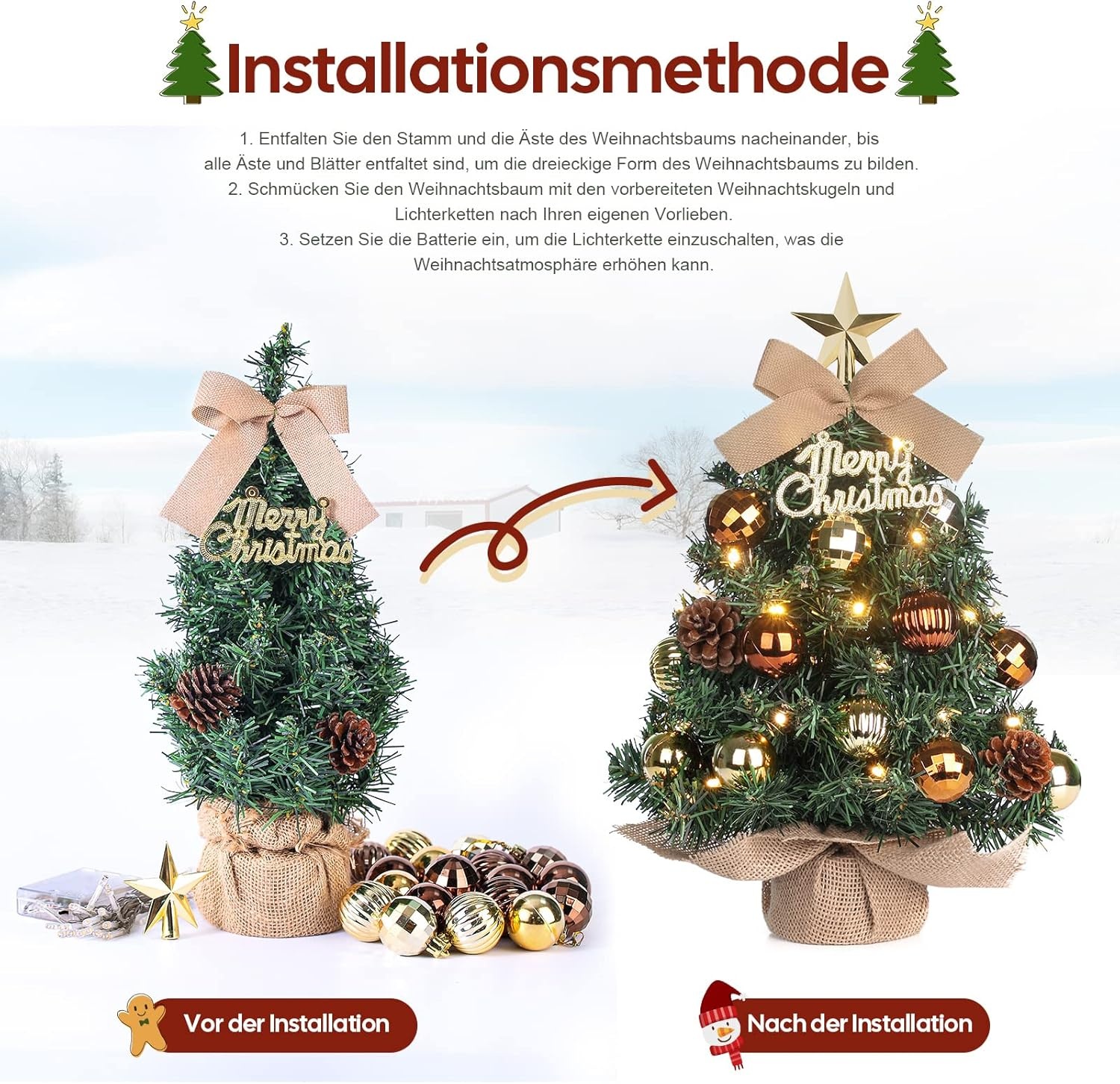 Mini Kerstboom met Verlichting - 40cm Bruin/Goud | 35% Korting!