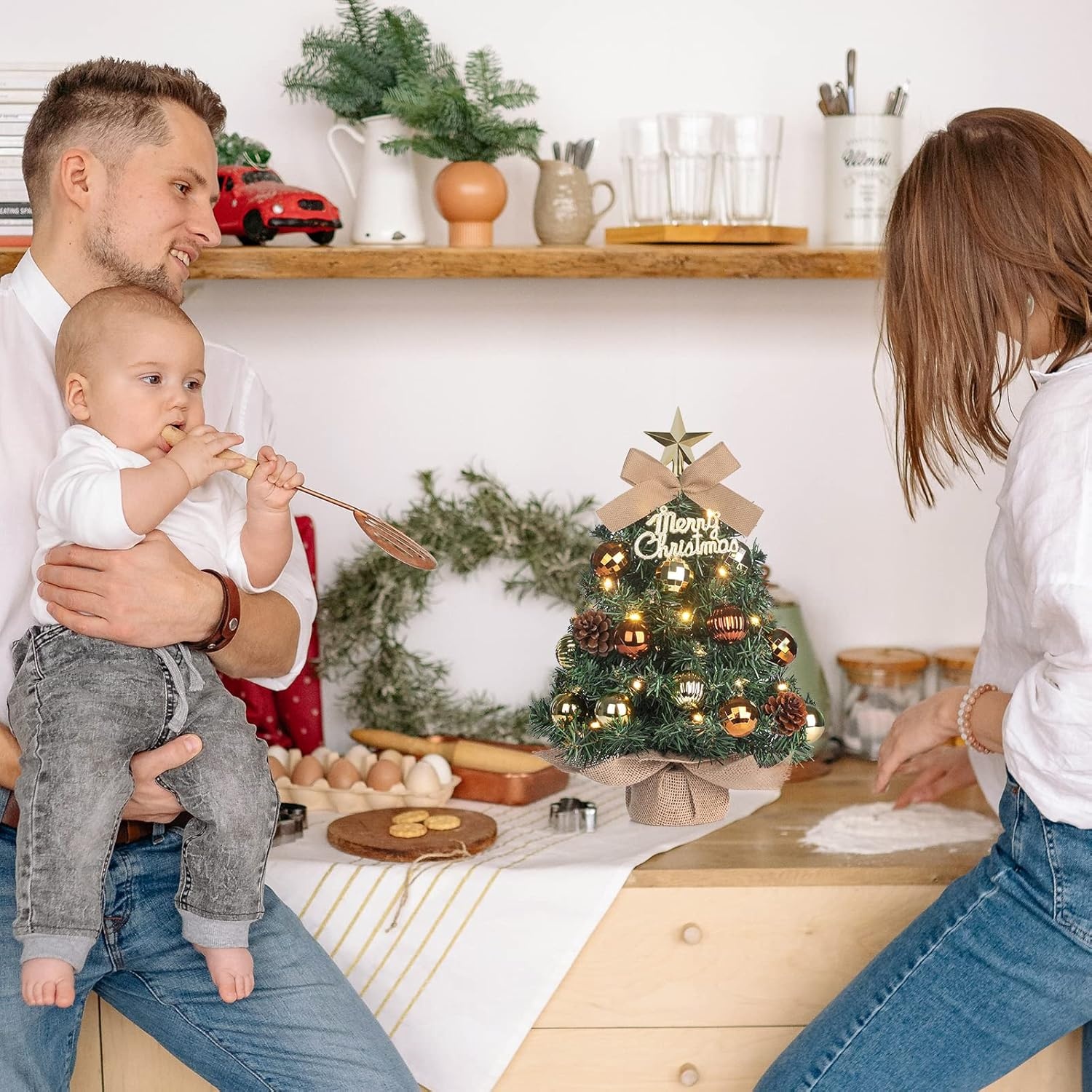 Mini Kerstboom met Verlichting - 40cm Bruin/Goud | 35% Korting!