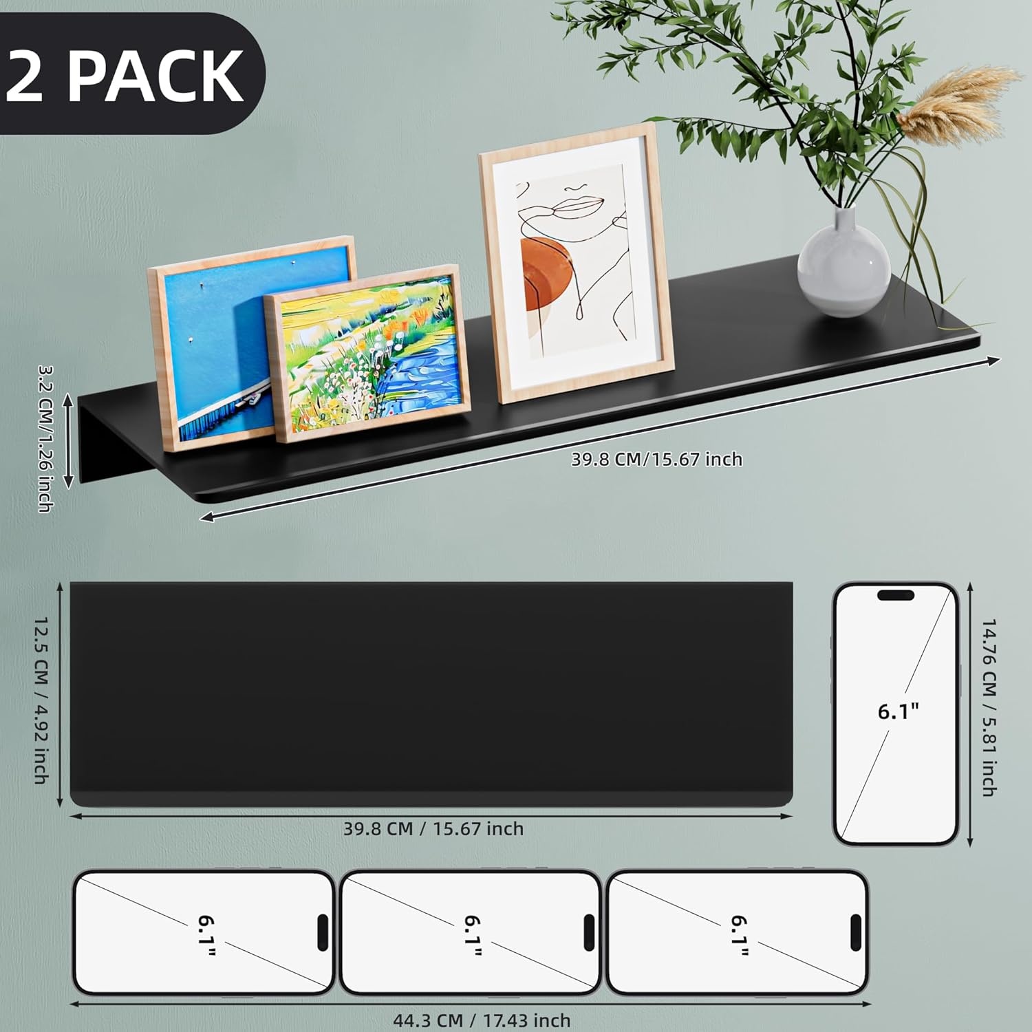 Set van 2 Zwarte Metalen Wandplanken 40cm - Nu met 30% Korting!