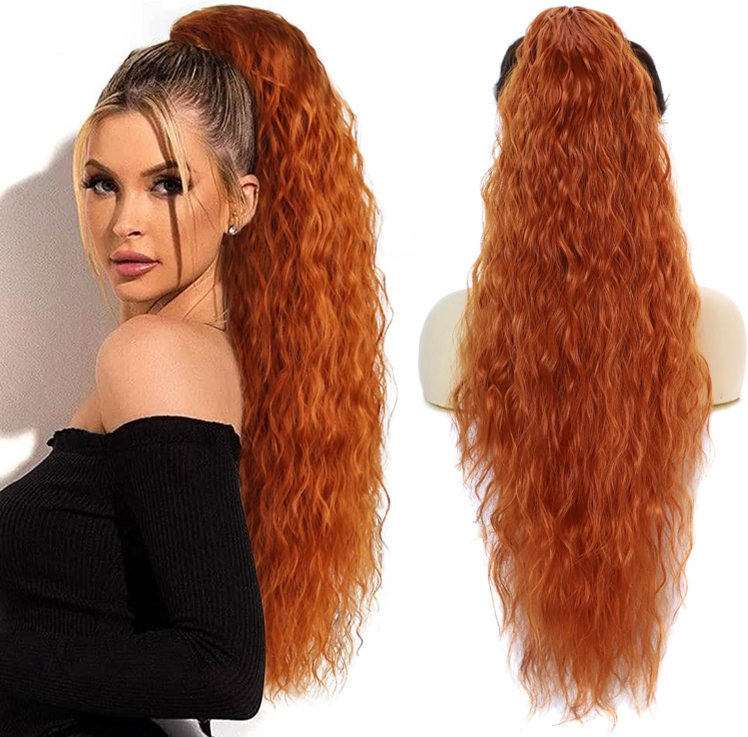 PORSMEER Clip-in Paardenstaart Haarstuk - Koper Rood (70cm) - 30% Korting