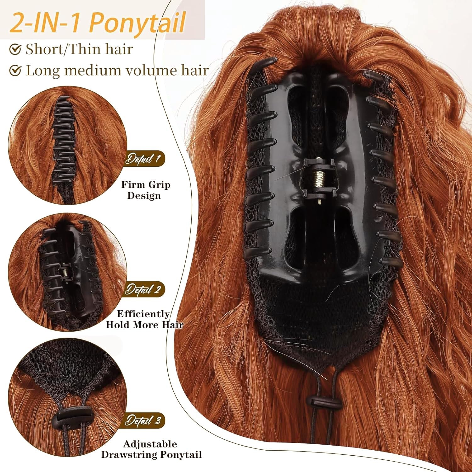 PORSMEER Clip-in Paardenstaart Haarstuk - Koper Rood (70cm) - 30% Korting