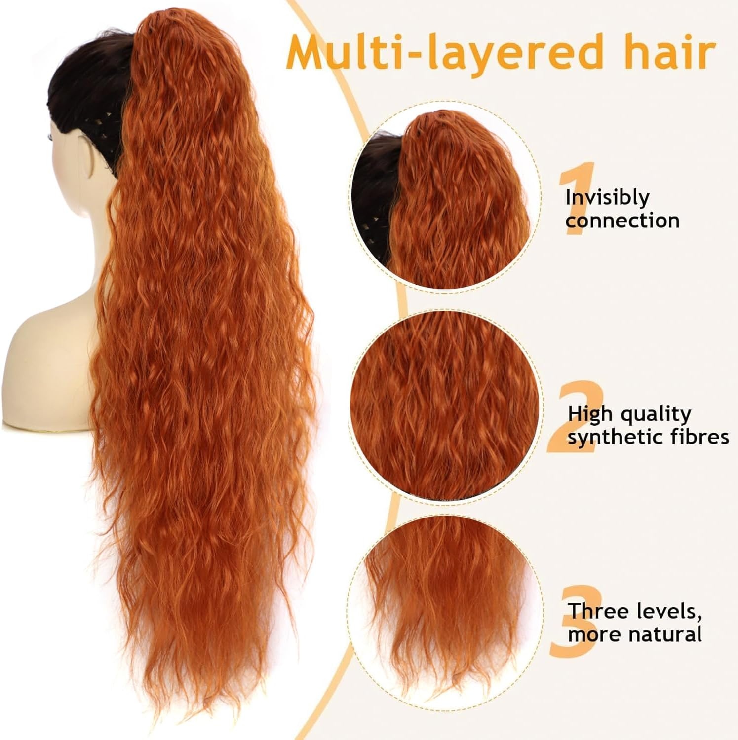 PORSMEER Clip-in Paardenstaart Haarstuk - Koper Rood (70cm) - 30% Korting