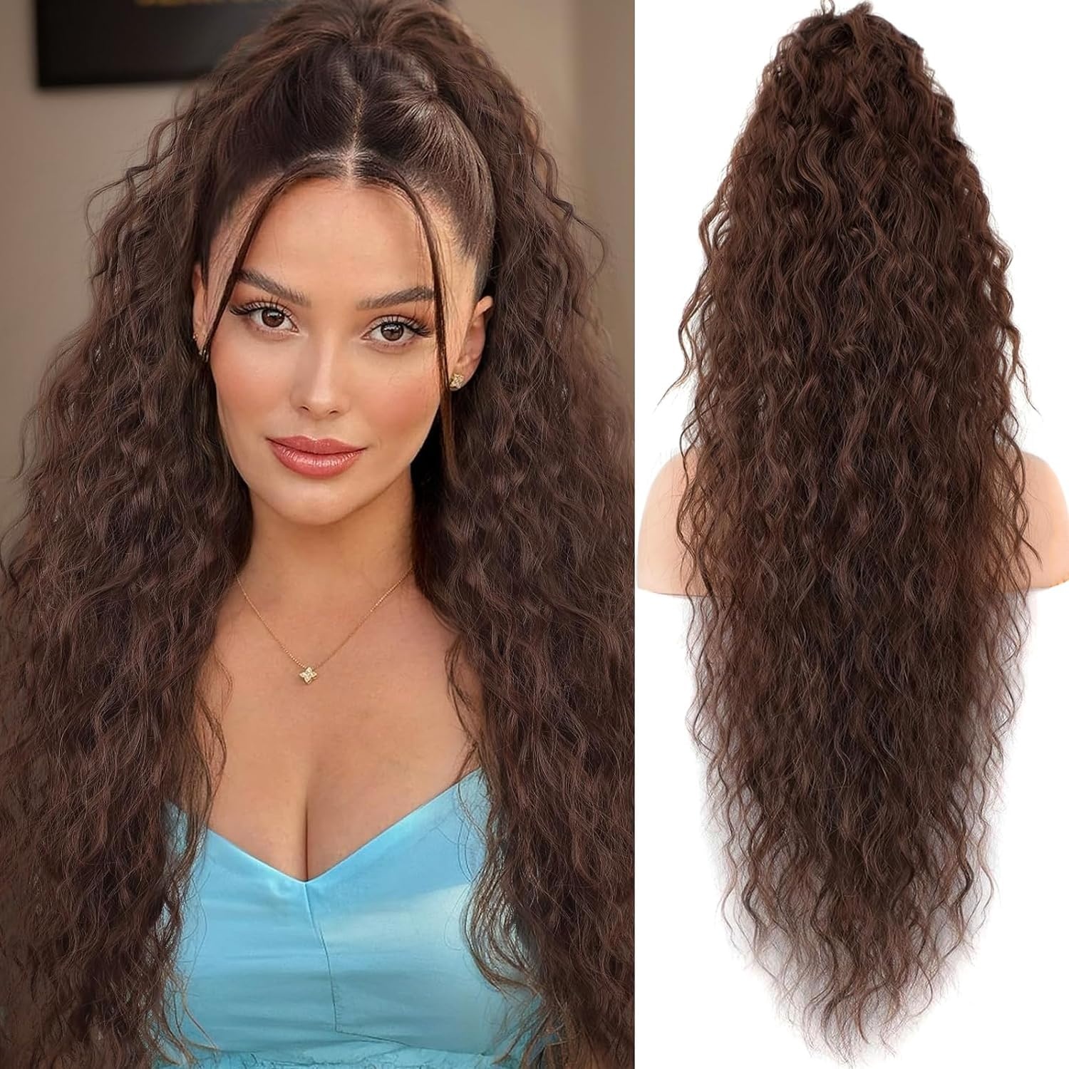 PORSMEER Clip-in Paardenstaart Haarstuk - Koper Rood (70cm) - 30% Korting