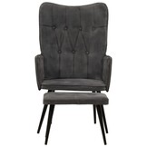 vidaXL Fauteuil & Voetenbank - Vintage Canvas Zwart - 43% Korting