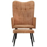 vidaXL Fauteuil met voetensteun canvas bruin - 49% Korting