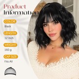 Sofeiyan Zwart Golvende Bob Pruik met Pony - 30% Korting!