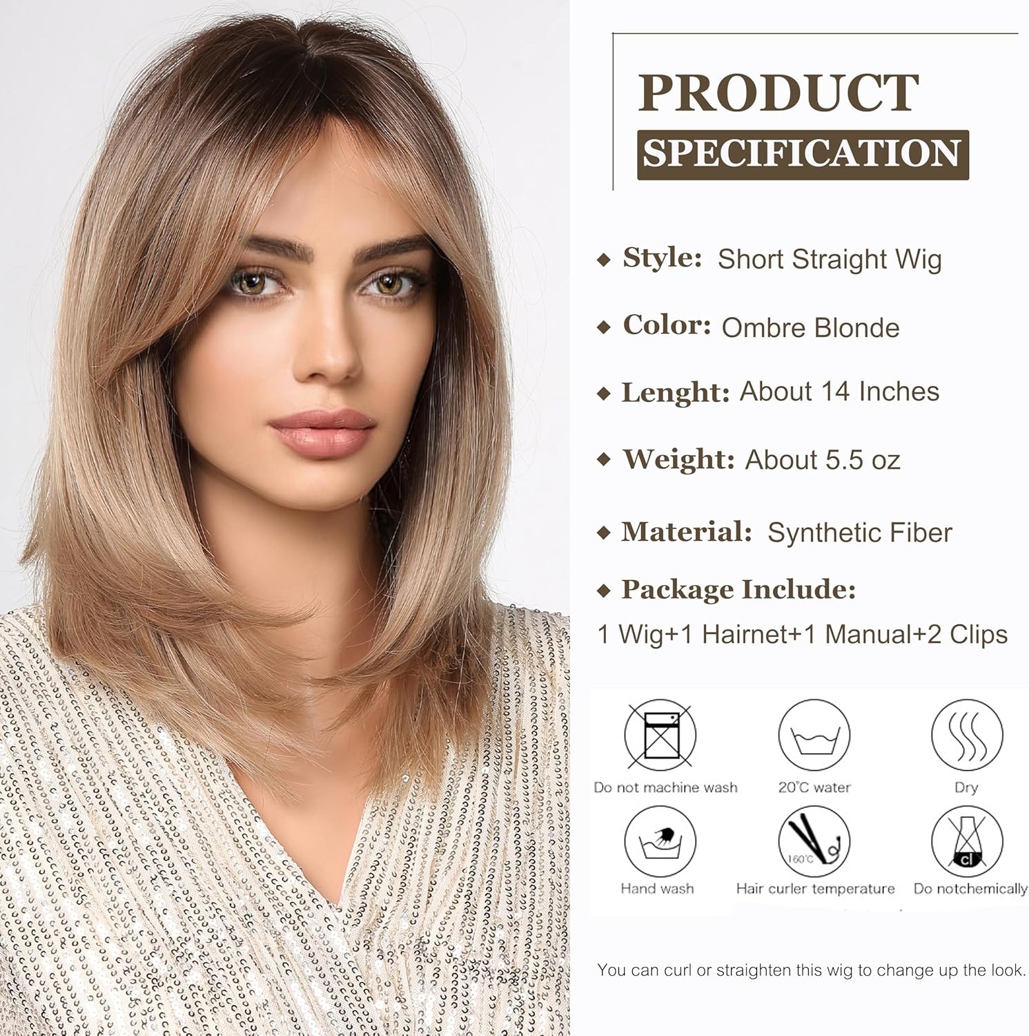 Esmee Ombre Blond Bob Pruik - Kort, Recht, Met Gordijn Pony - 30% Korting!