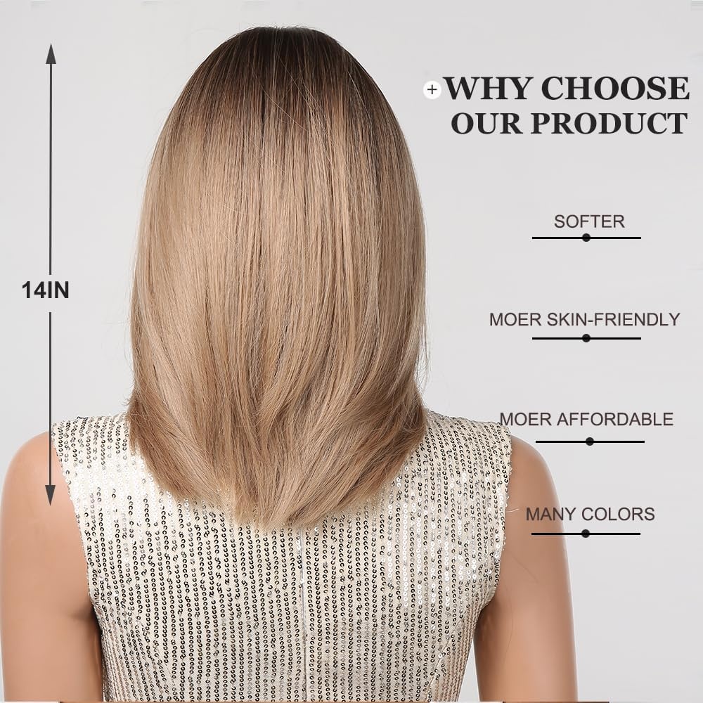 Esmee Ombre Blond Bob Pruik - Kort, Recht, Met Gordijn Pony - 30% Korting!