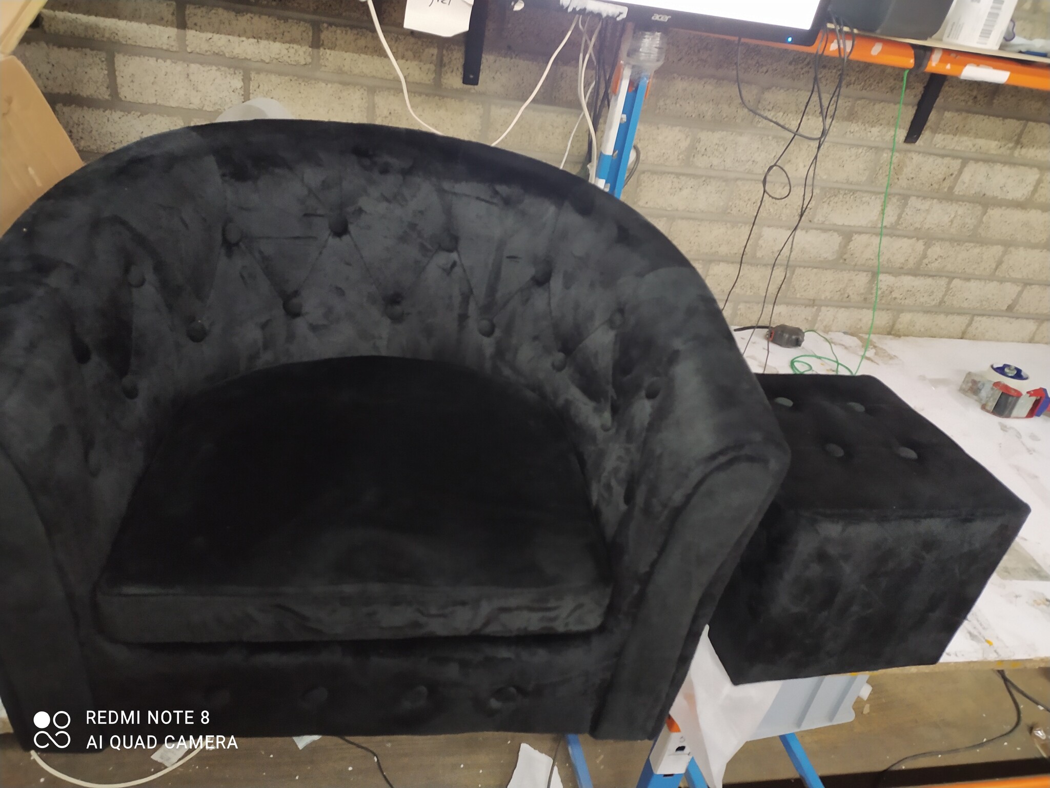 vidaXL Kuipstoel met Voetenbank Fluweel Zwart - 55% Korting