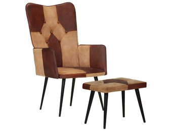 vidaXL Fauteuil met Voetensteun, Echt Leer & Canvas Bruin | -55%