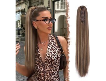FESHFEN Paardenstaart Extension - 63cm Recht Honingblond/Bruin - 30% Korting!