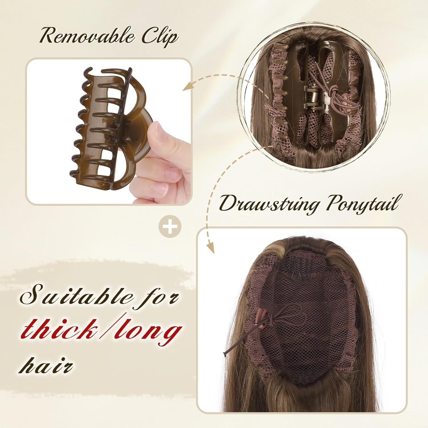 FESHFEN Paardenstaart Extension - 63cm Recht Honingblond/Bruin - 30% Korting!