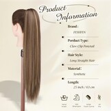 FESHFEN Paardenstaart Extension - 63cm Recht Honingblond/Bruin - 30% Korting!
