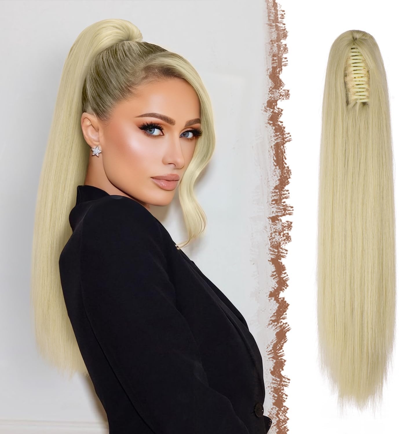 FESHFEN Paardenstaart Extension - 63cm Recht Honingblond/Bruin - 30% Korting!