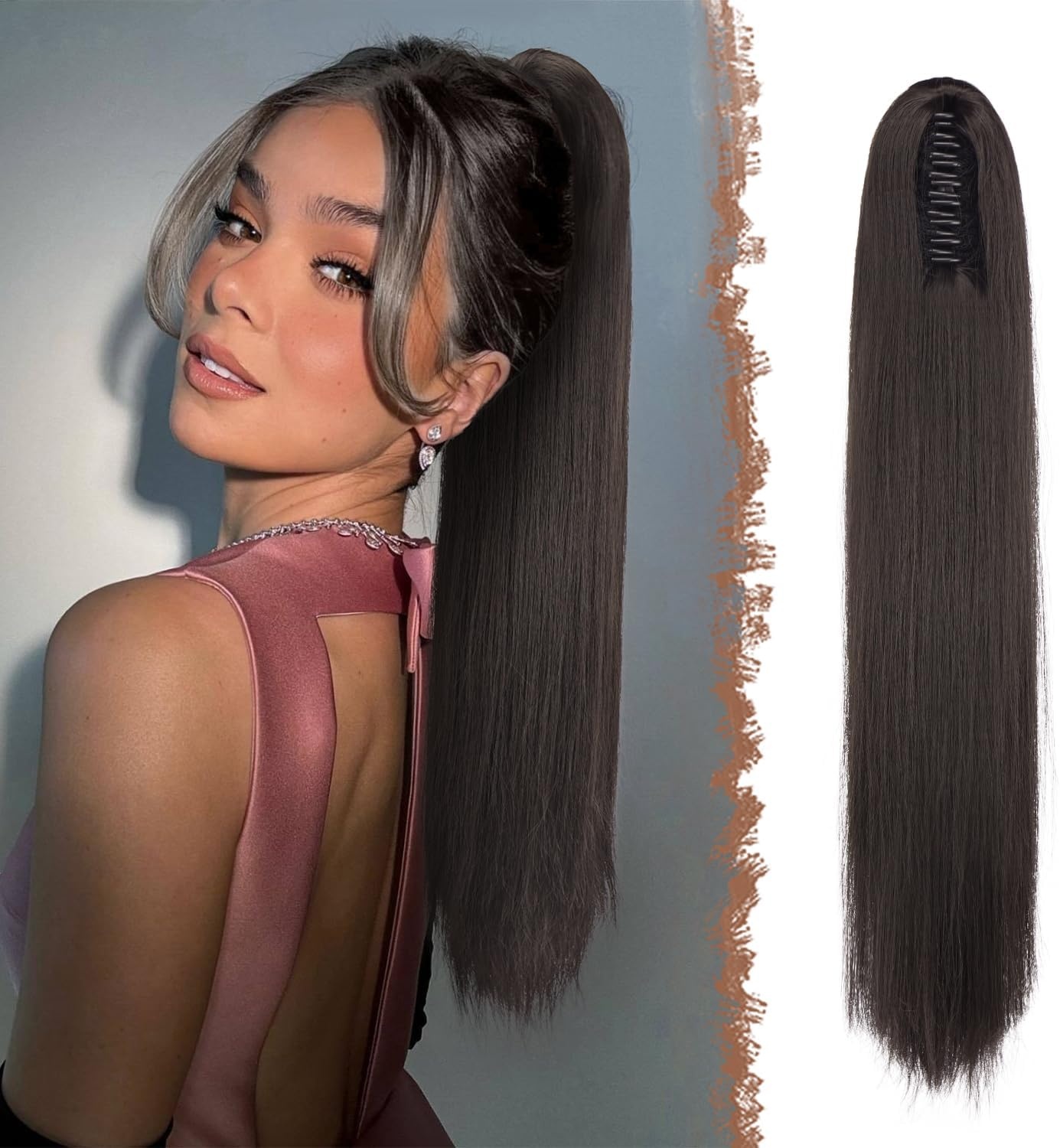 FESHFEN Paardenstaart Extension - 63cm Recht Honingblond/Bruin - 30% Korting!