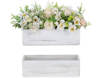 NUPTIO Houten Witte Vaas - Set van 2 | 30cm Vintage Bloemenbak - 30% Korting