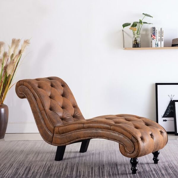 vidaXL Chaise longue Kunstsuède Bruin - 35% Korting