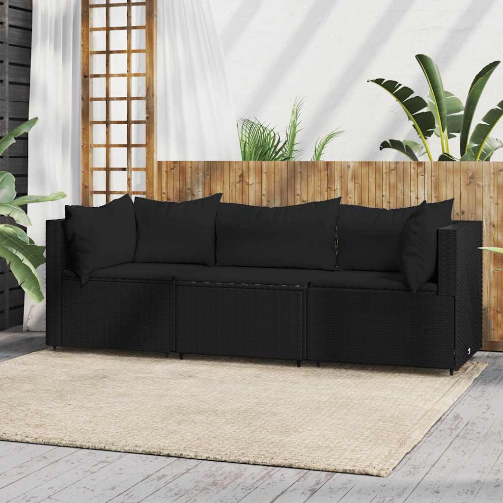vidaXL 3-delige Loungeset met Kussens | Poly Rattan Zwart | -59%