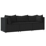 vidaXL 3-delige Loungeset met Kussens | Poly Rattan Zwart | -59%