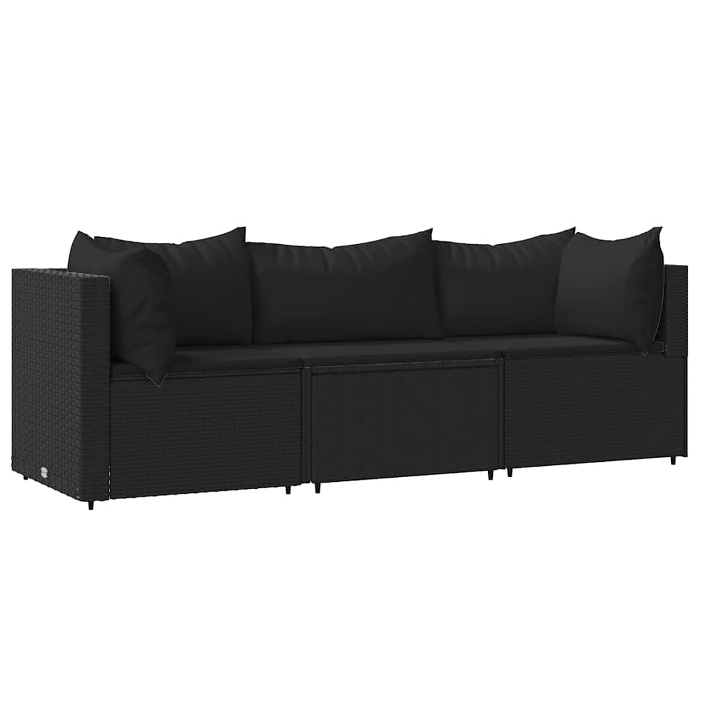 vidaXL 3-delige Loungeset met Kussens | Poly Rattan Zwart | -59%