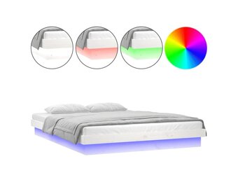 vidaXL Bedframe LED Massief Hout Wit - 140x190 cm | 76% Korting