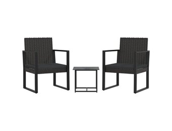 vidaXL 3-delige Loungeset met kussens poly rattan zwart