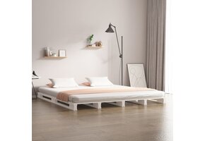 vidaXL Palletbed Grenenhout Wit 200x200cm - 57% Korting