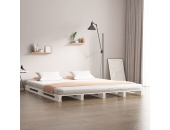 vidaXL Palletbed Grenenhout Wit 200x200cm - 57% Korting