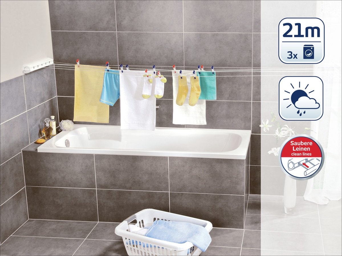 Leifheit Rollfix 210 Longline Wanddroogrek - 21m - Wit - 47% Korting!